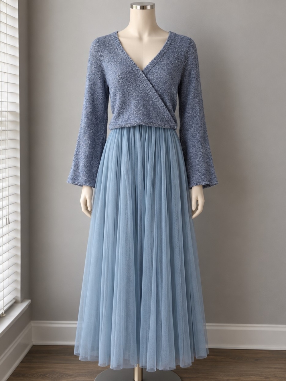 Anthropologie Dusty Blue Midi Tulle Dress